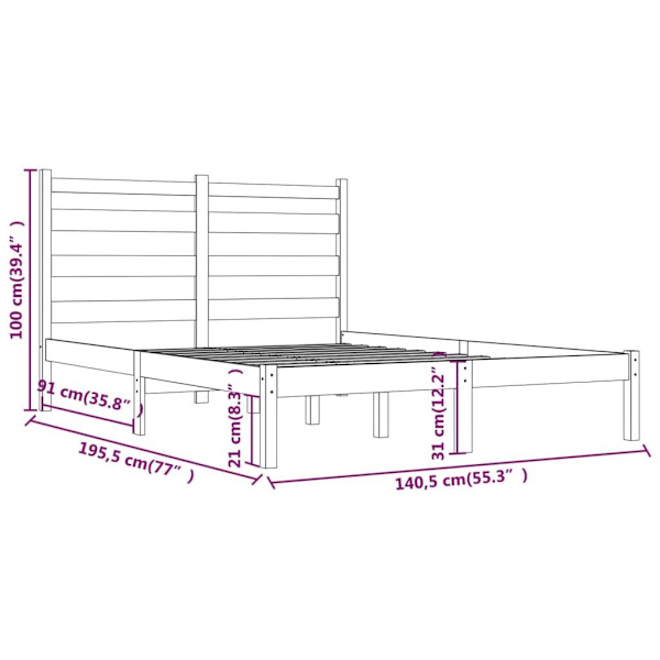 vidaXL Sängram massiv furu 135x190 cm Brun