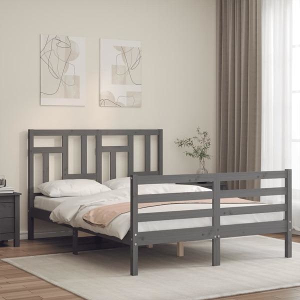 vidaXL Sängram med huvudgavel grå 140x190 cm massivt trä Grå