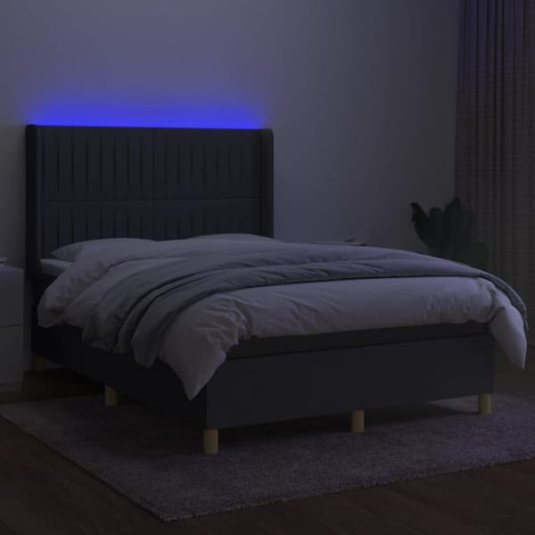 vidaXL Ramsäng med madrass & LED mörkgrå 140x190 cm tyg Grå