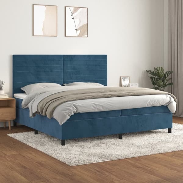 vidaXL Ramsäng med madrass mörkblå 200x200 cm sammet Blå