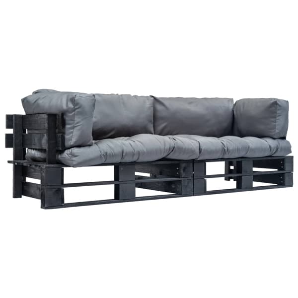vidaXL Pallsoffa 2 delar med grå dynor furu grå