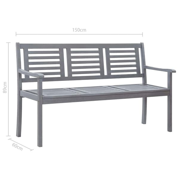 vidaXL Trädgårdsbänk 3-sits med dyna 150 cm eukalyptusträ grå grå