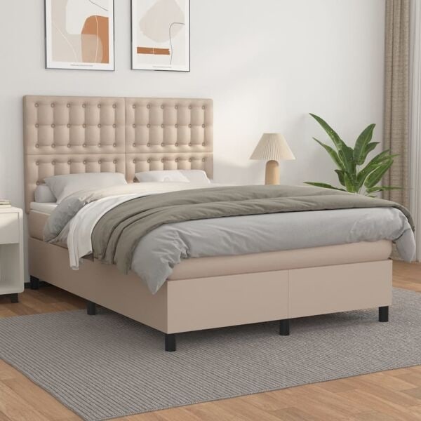 vidaXL Ramsäng med bäddmadrass cappuccino 140x190 cm konstläder Brun