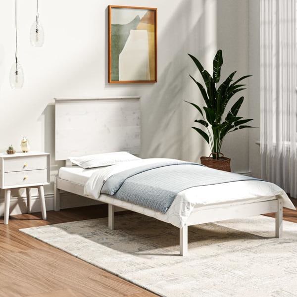 vidaXL Sängram vit massiv furu 100x200 cm enkelsäng Vit