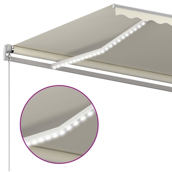 vidaXL Markis manuellt infällbar med LED 500x350 cm gräddvit Creme