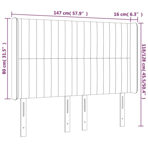 vidaXL Sänggavel LED mörkgrå 147x16x118/128 cm sammet Grå