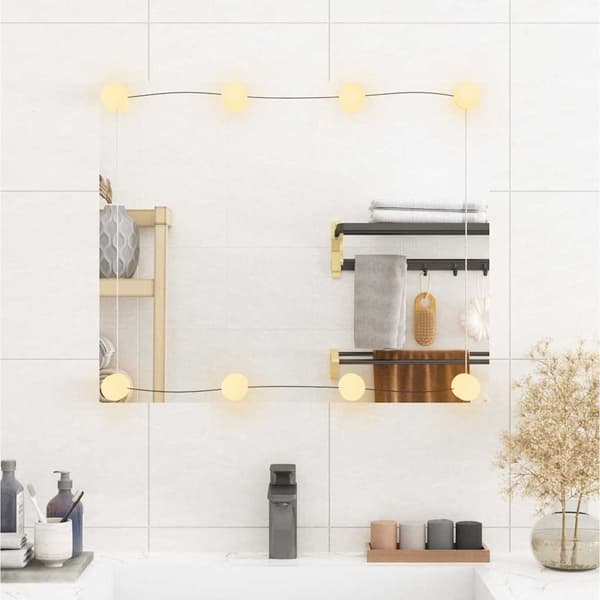 vidaXL Väggspegel med LED-belysning 50x60 cm glas rektangulär Silver