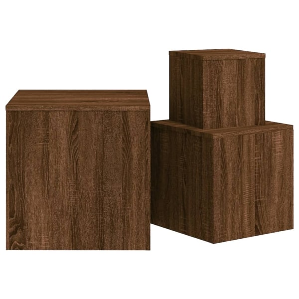 vidaXL Sidobord 3 st brun ek konstruerat trä Brun