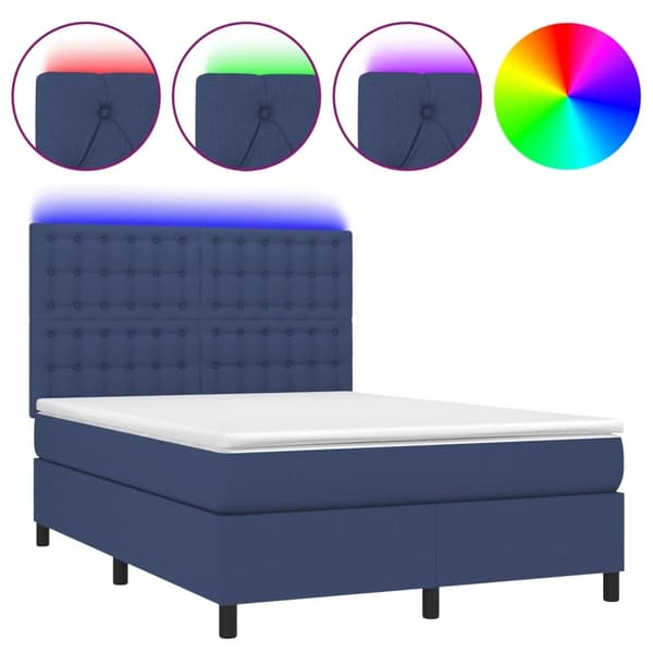 vidaXL Ramsäng med madrass & LED blå 140x190 cm tyg Blå