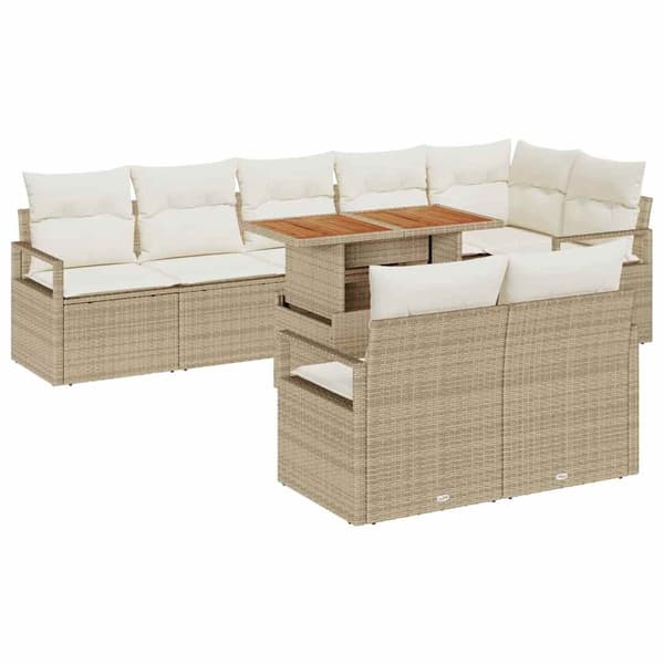 vidaXL Trädgårdsoffset 9 st Beige Poly rattan Beige