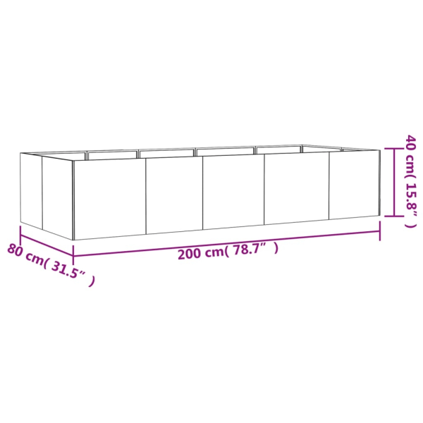 vidaXL Odlingslåda 200x80x40 cm rosttrögt stål Brun