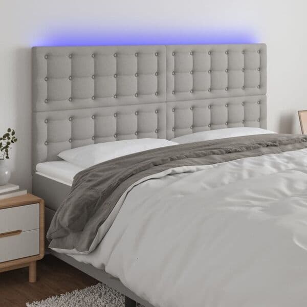 vidaXL Sänggavel LED ljusgrå 200x5x118/128 cm tyg Grå
