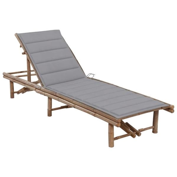 vidaXL Solsäng med dyna bambu grå