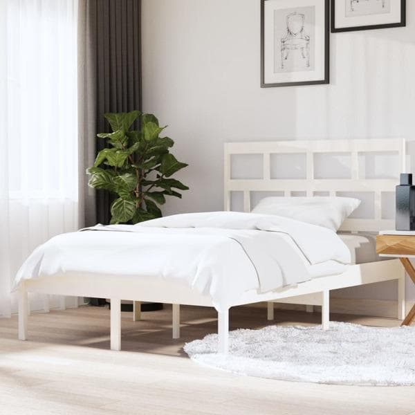 vidaXL Sängram massivt trä 150x200 cm vit Vit