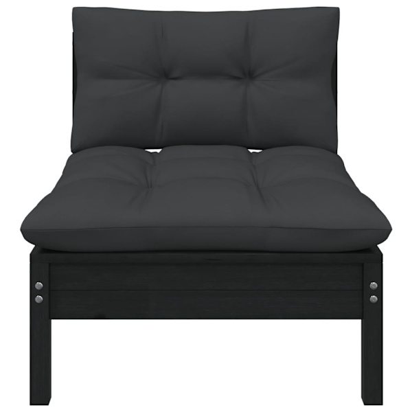 vidaXL Loungegrupp med dynor svart 3 delar massiv furu Svart