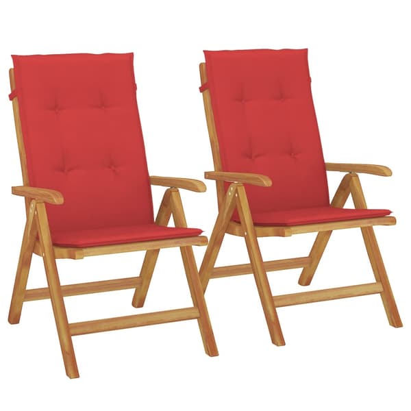 vidaXL Fällbara fåtöljer med dynor, 2 st, massivt trä, teak Brun