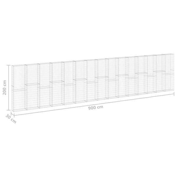 vidaXL Gabionmur galvaniserat stål 900x30x200 cm Silver