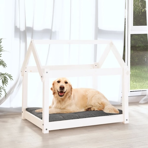 vidaXL Hundbädd vit 81x60x70 cm massiv furu Vit