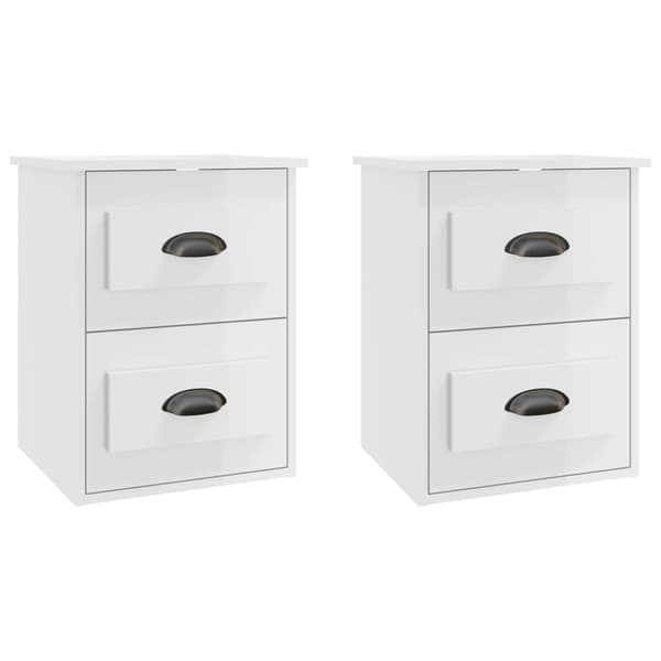 vidaXL Väggmonterade sängbord 2 st vit högglans 41,5x36x53cm Vit