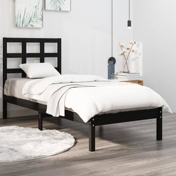vidaXL Sängram svart massiv furu 75x190 cm Svart