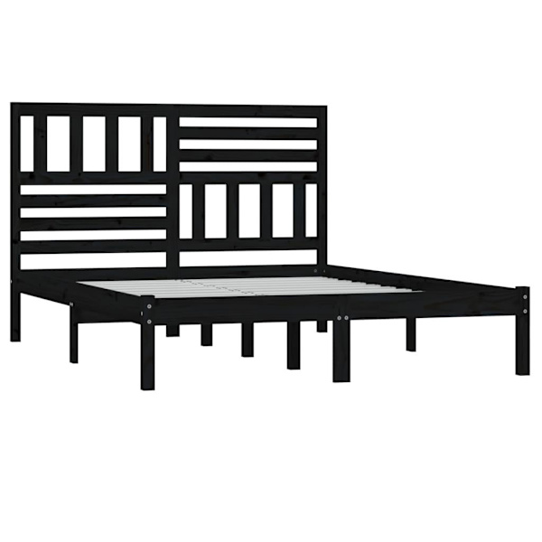 vidaXL Sängram 135x190 cm massiv furu svart Svart