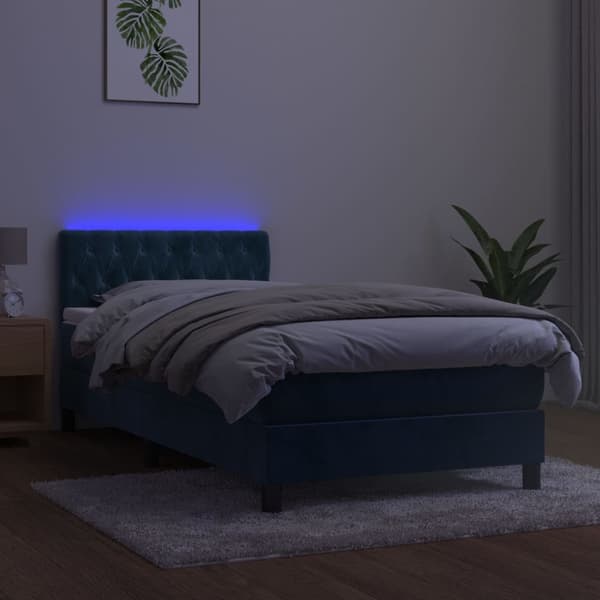 vidaXL Ramsäng med madrass & LED mörkblå 90x190 cm sammet Blå