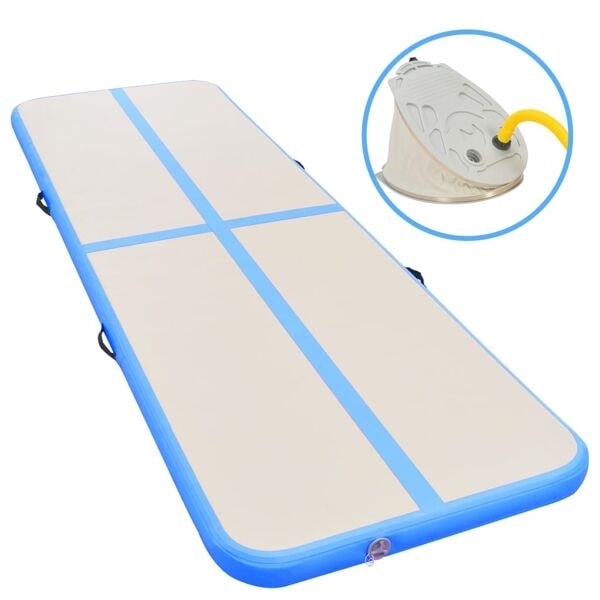 vidaXL Uppblåsbar gymnastikmatta med pump 800x100x10 cm PVC blå grå