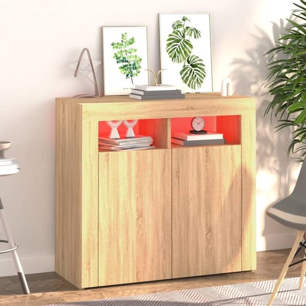 vidaXL Skänk med LED-belysning sonoma-ek 80x35x75 cm Brun