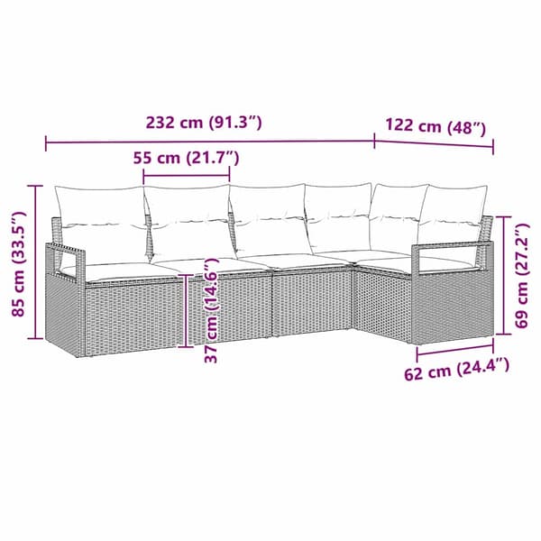 vidaXL Soffset med kudde 5 pcs Beige konstrotting Beige