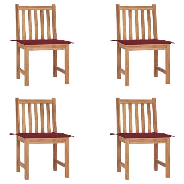 vidaXL Trädgårdsstolar 4 st med dynor massiv teak Röd
