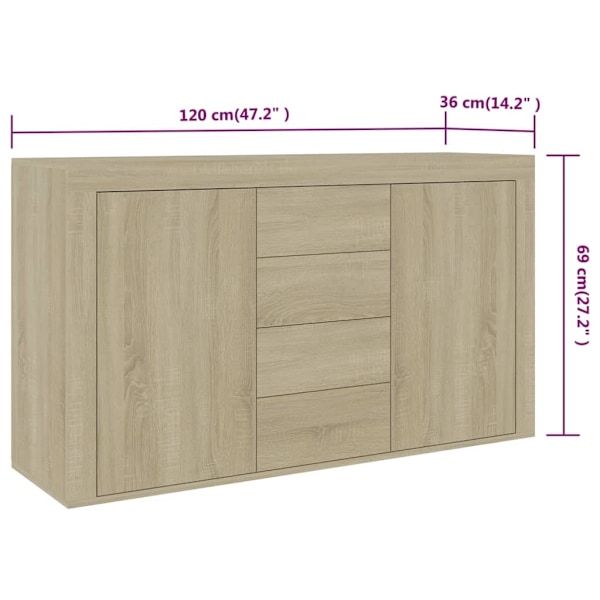 vidaXL Skänk sonoma-ek 120x36x69 cm konstruerat trä Brun