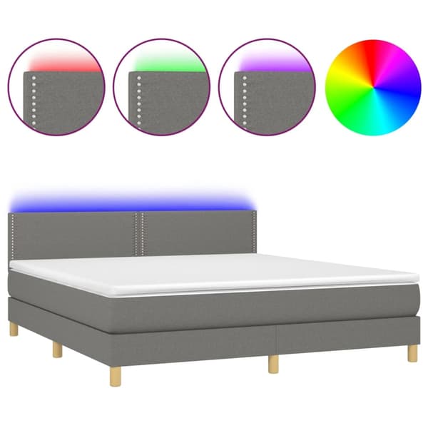 vidaXL Ramsäng med madrass & LED mörkgrå 180x200 cm tyg Grå