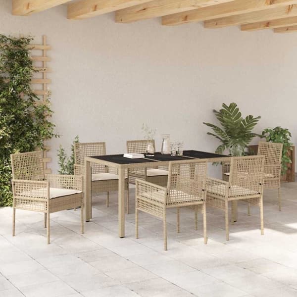 vidaXL Trädgårdsmöbelset 7 pcs Beige konstrotting Beige