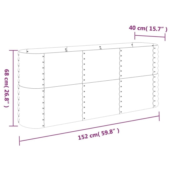 vidaXL Odlingslåda pulverlackerat stål 152x40x68 cm grå Grå