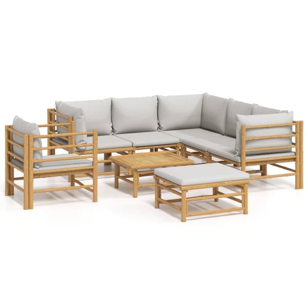 vidaXL Loungegrupp 8 delar ljusgråa dynor bambu Brun