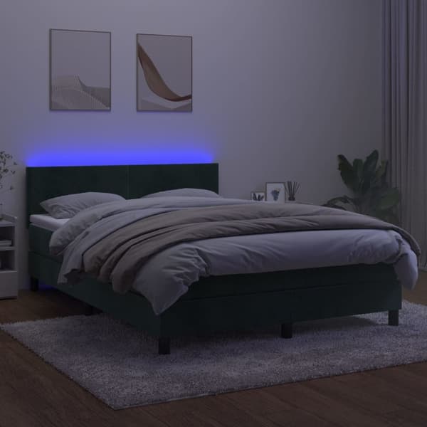 vidaXL Ramsäng med madrass & LED mörkgrön 140x190 cm sammet Grön