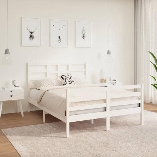 vidaXL Sängram vit massivt trä 120x190 cm Vit