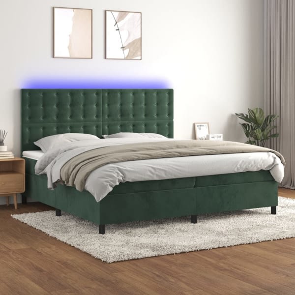vidaXL Ramsäng med madrass & LED mörkgrön 200x200 cm sammet Grön