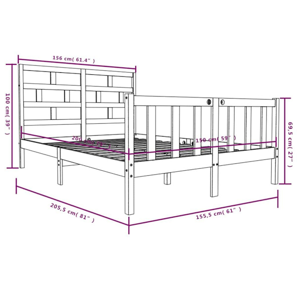 vidaXL Sängram honungsbrun massiv furu 150x200 cm Brun