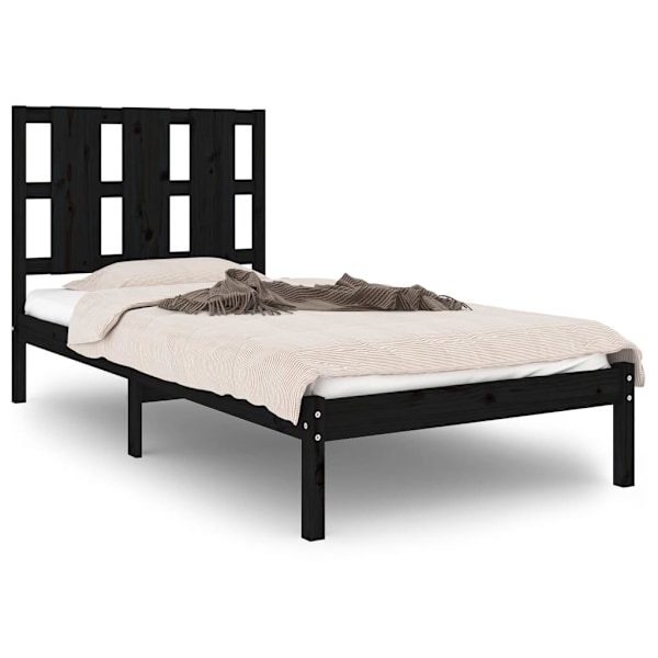 vidaXL Sängram svart massiv furu 90x200 cm Svart