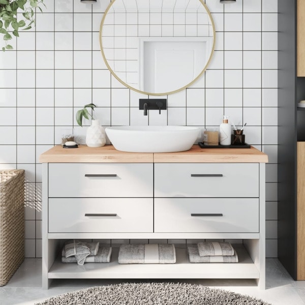 vidaXL Bänkskiva för badrum 140x40x(2-6) cm obehandlat massivt t Brun