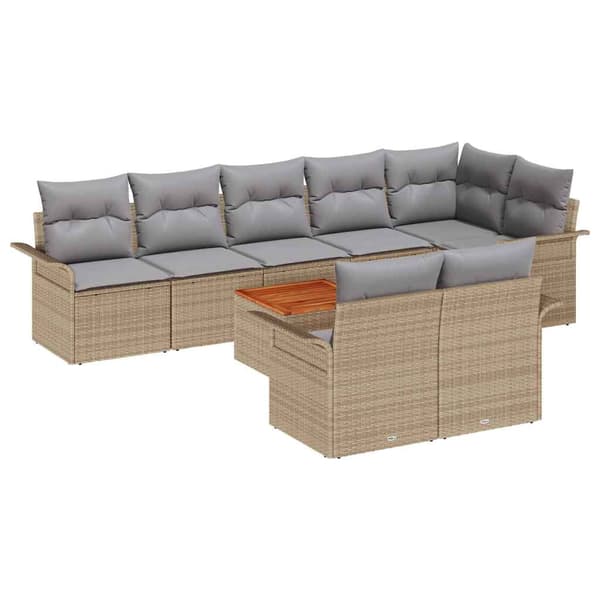 vidaXL Trädgårdsoffset 9 st Beige konstrotting Beige