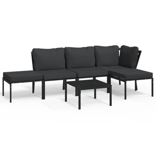 vidaXL Loungegrupp 6 delar mörkgrå dynor stål Svart