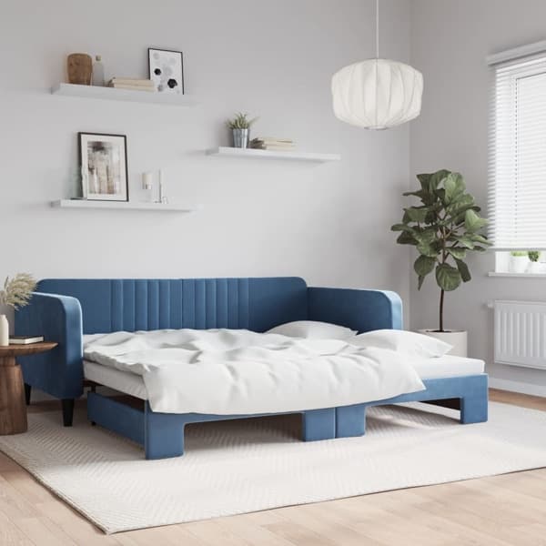 vidaXL Dagbädd utdragbar blå 100x200 cm sammet Blå