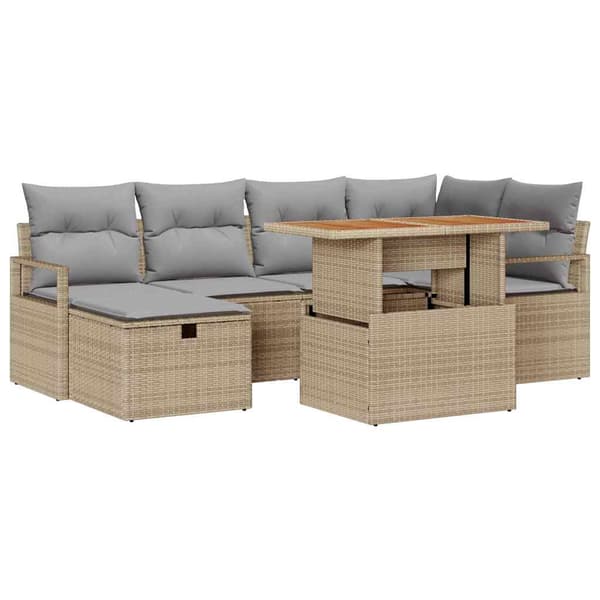 vidaXL Trädgårdsoffset 7 st Beige konstrotting Beige