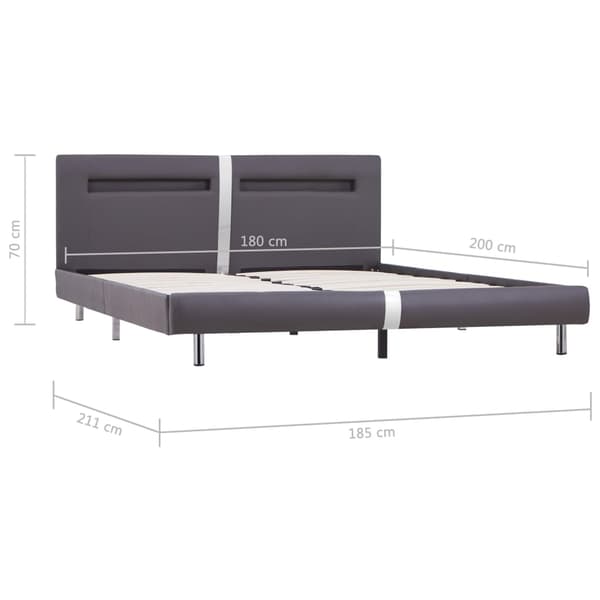 vidaXL Sängram med LED grå konstläder 180x200 cm grå