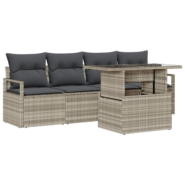 vidaXL Trädgårdsoffset med lagring 5 pcs Ljusgrå Poly rattan Ljusgrå