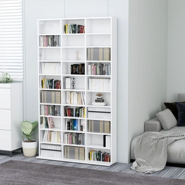 vidaXL CD-hylla vit högglans 102x16x177,5 cm konstruerat trä Vit