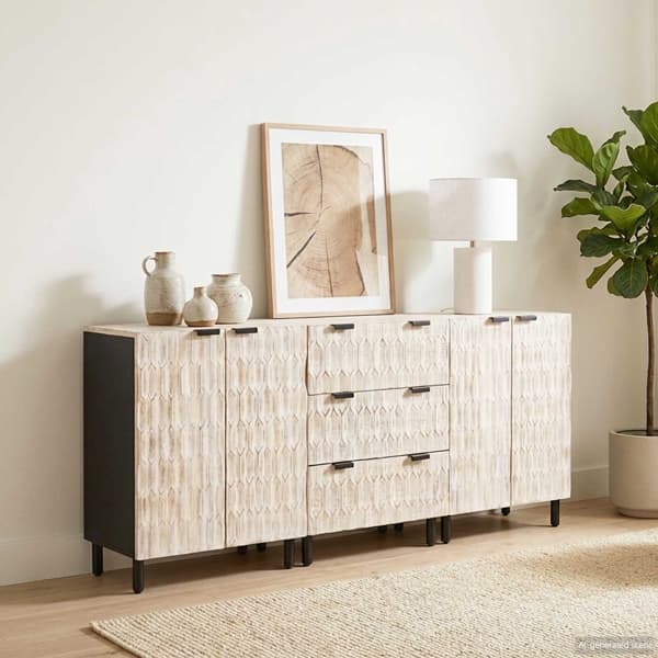 vidaXL Sideboard 3 st 60 x 33 x 75 cm Massivt mangoträ Vit