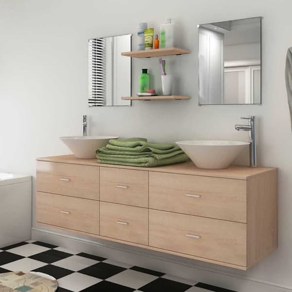 vidaXL Badrumsmöbler sju delar med handfat beige Beige